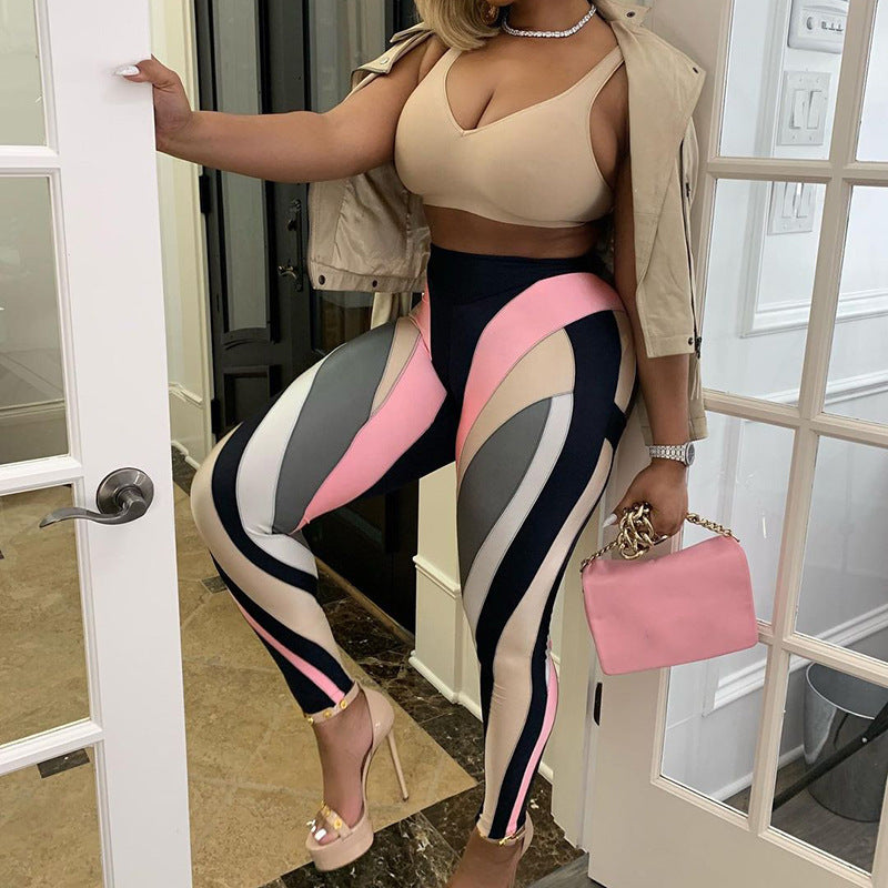 Fashion Casual Sports High Waist Skinny Printed Trousers